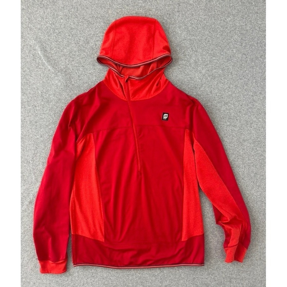 Orage Hoodie Base Layer Mens Large Red Asymmetrical Quarter Zip Grid Fleece Ski